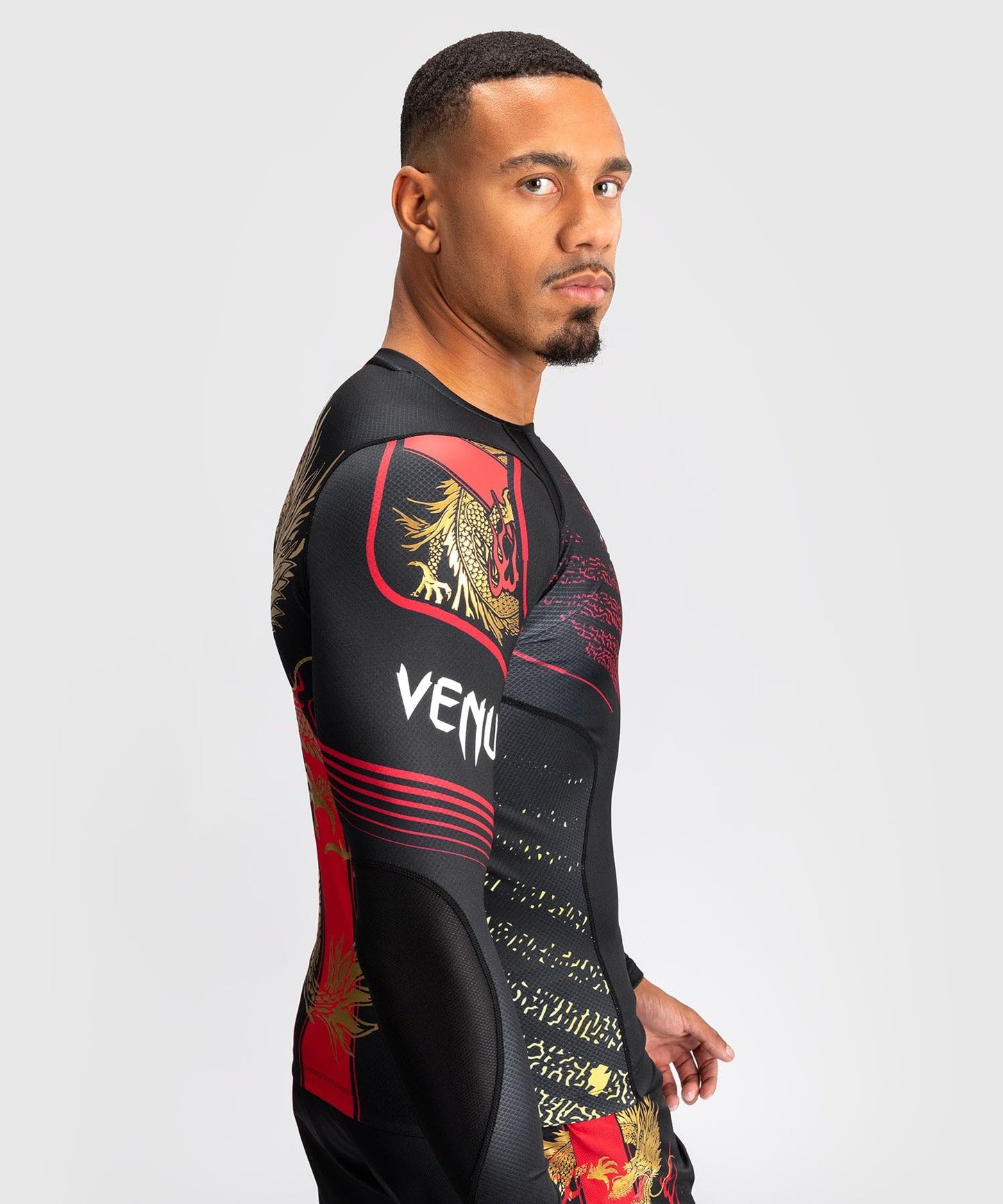 Venum Men's Standard Long Sleeve Rashguard, Black/Red/Gold, X-Large