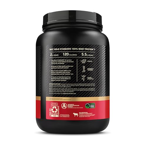 Optimum Nutrition Gold Standard 100% Whey Protein Powder, Vanilla Ice Cream, 2 Pound (Packaging May Vary)