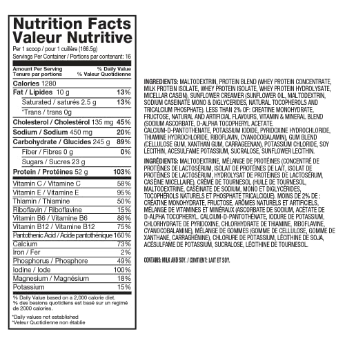 Dymatize Super Mass Gainer Protein Powder, 1280 Calories & 52g Protein, 10.7g BCAAs, Mixes Easily, Tastes Delicious, Gourmet Vanilla, 12 lbs