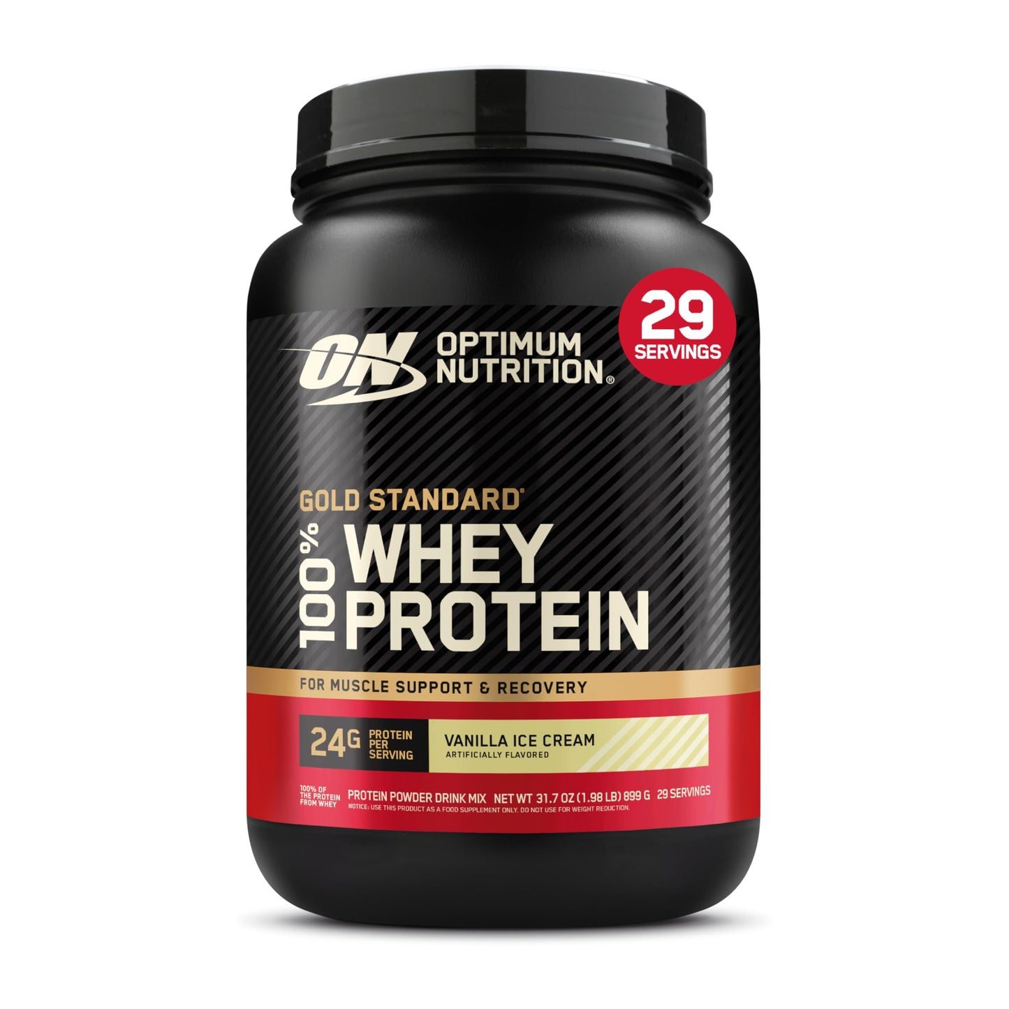 Optimum Nutrition Gold Standard 100% Whey Protein Powder, Vanilla Ice Cream, 2 Pound (Packaging May Vary)