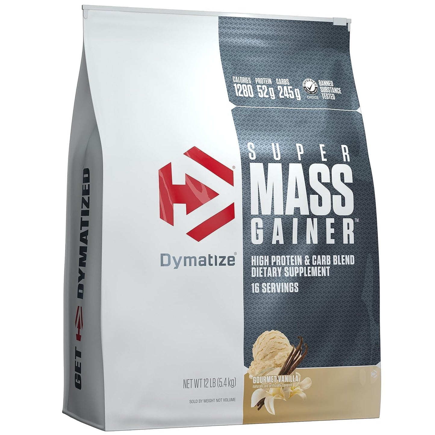 Dymatize Super Mass Gainer Protein Powder, 1280 Calories & 52g Protein, 10.7g BCAAs, Mixes Easily, Tastes Delicious, Gourmet Vanilla, 12 lbs